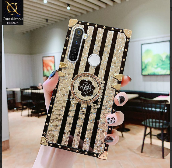 Xiaomi Redmi Note 8 Cover - Design 2 - 3D Illusion Gold Flowers Soft Trunk Case With Ring Holder