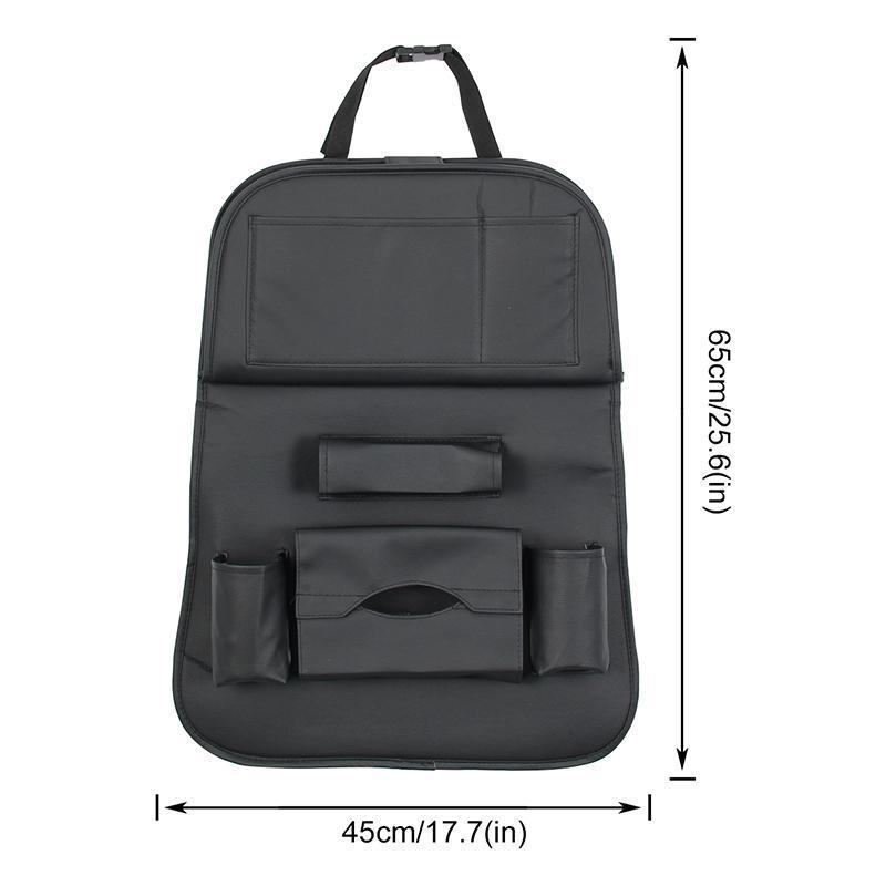 Car Seat Back Folding Table Bracket Tray Leather Storage Bag Black