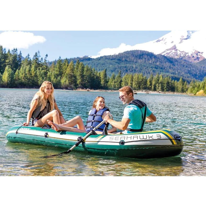 Intex Seahawk 3, 3-Person Inflatable Boat Set with Aluminium Oars and High Output Air Pump (Latest Model)