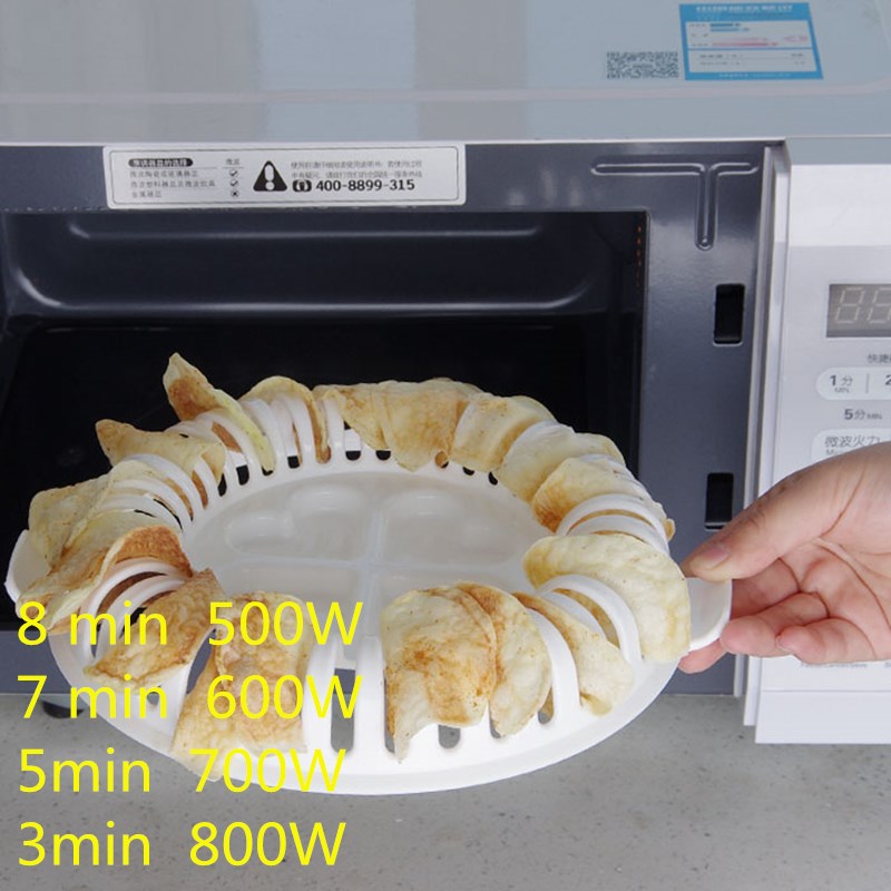Microwave Oven Fat Potato Chips Maker Apple Fruit Potato Crisp Chip Slicer Snack Maker DIY Set Tray Kitchen Tool Random Color-. 