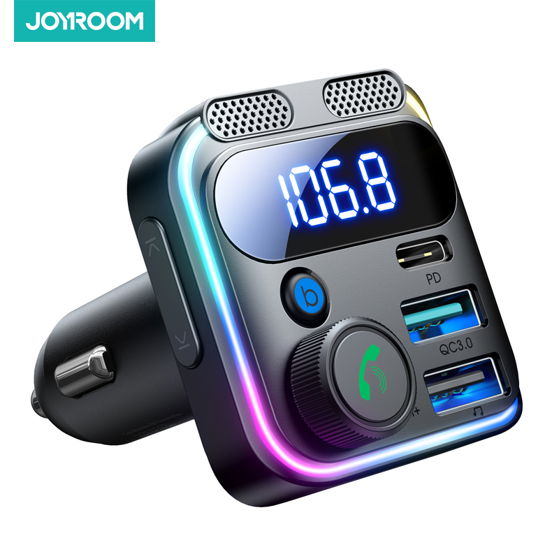 JOYROOM Bluetooth 5.3 FM Transmitter for Car 48W PD QC3.0 Car Charger Adapter Bluetooth U Disk,Dual Mics,Hands-Free Calling