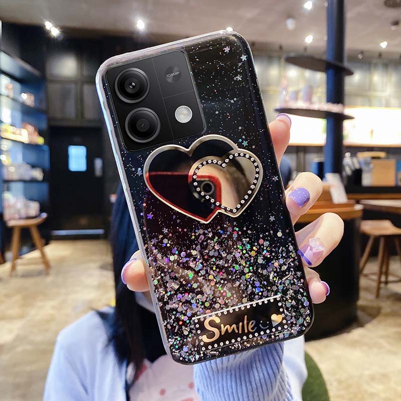 BLOTECH Custodia per Redmi Note 13 4G Cover Bling Bling Glitter Brillantini Brillante Nero Wallet Case Libro Leather Magnetico Flip Protettiva Portafoglio ID Slot Cover per Redmi Note 13 4G,Fiori