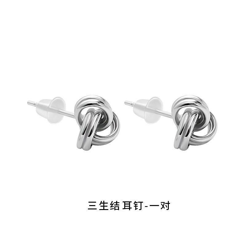 Sansheng knot earrings, trendy men's personality, simple and fashionable, European and American niche design for men and women, cool style striped three-ring earrings