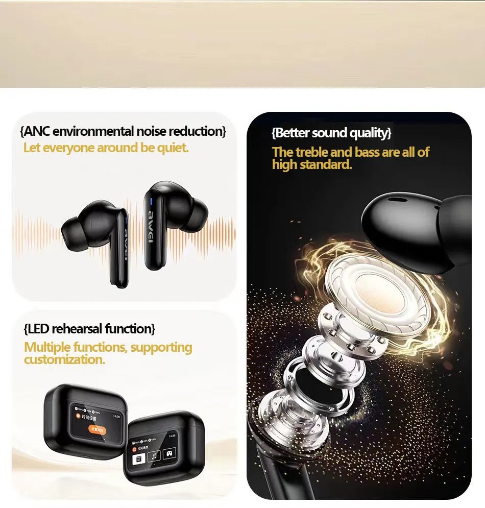 Awei T56 ANC Earbuds With LED Display. 