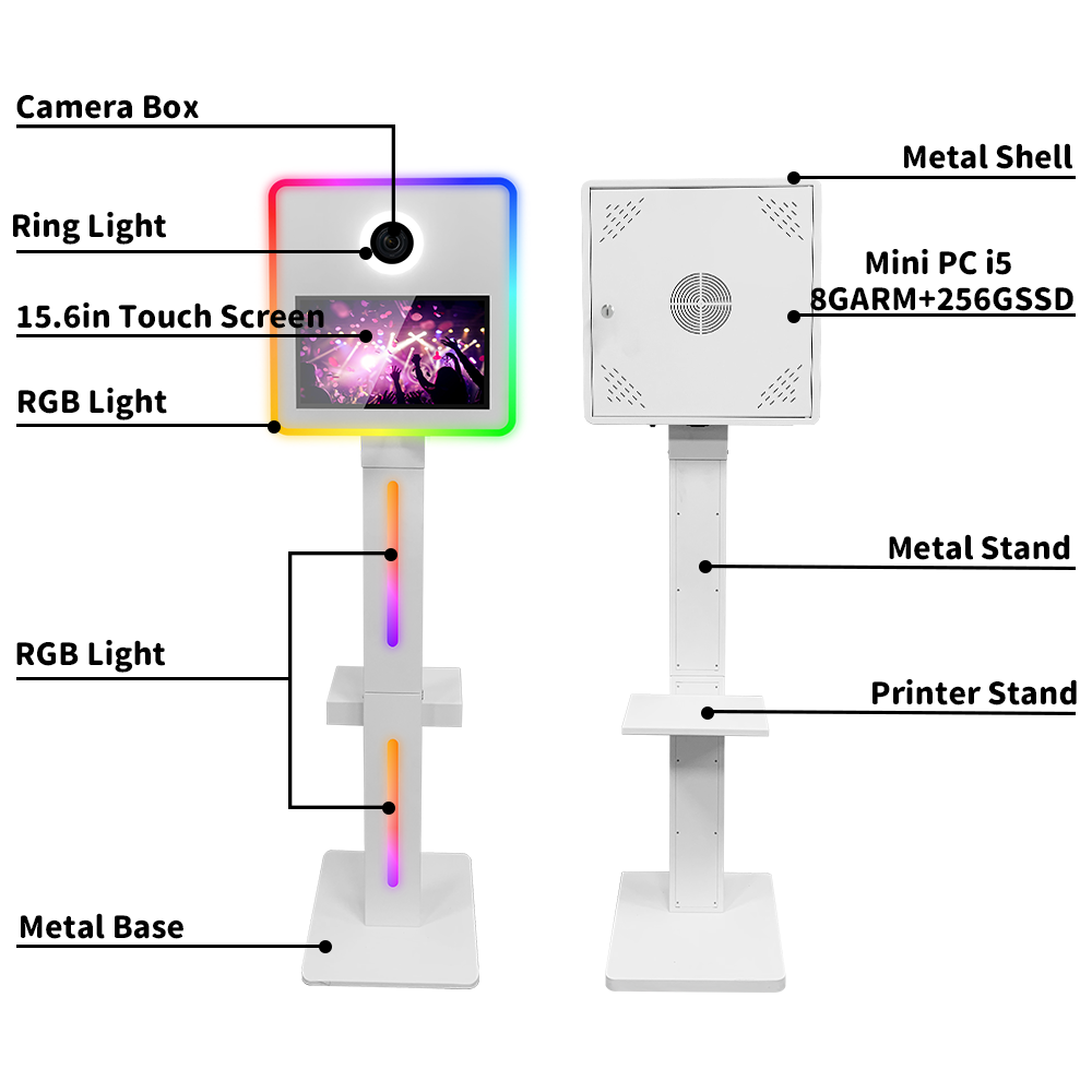 Selfie Mirror Photo Booth Machine 15.6in Touch Screen with Light Portable DSLR Camera Photo Booth Kiosk Shell For Partys Events. 