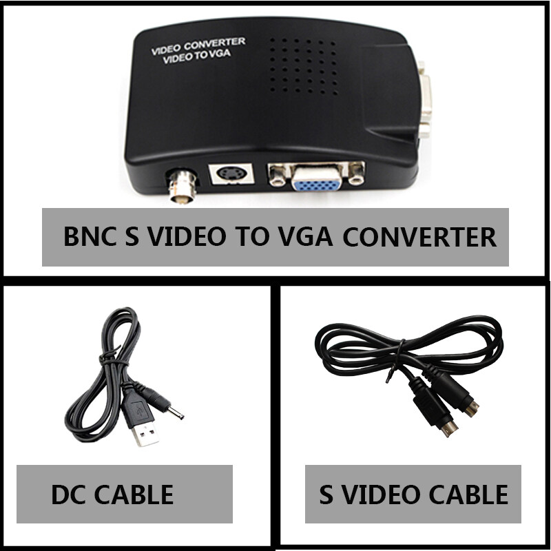 HXSJ HW-2404 BNC to VGA Video Converter, S-video Input to PC VGA Out Adapter with Dc Cable or S Video Cable or Power Adapter. 