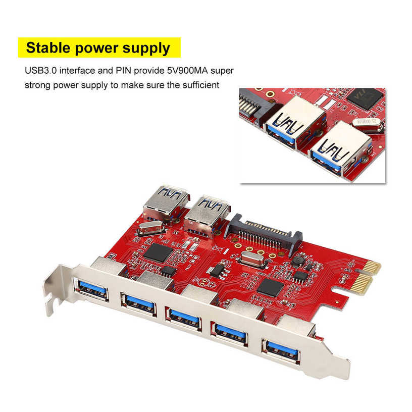 USB extension card PCI-E to 5 3.0 ports and 2 built-in RJ45 1Gbps VIA Expansion PC adapter. 