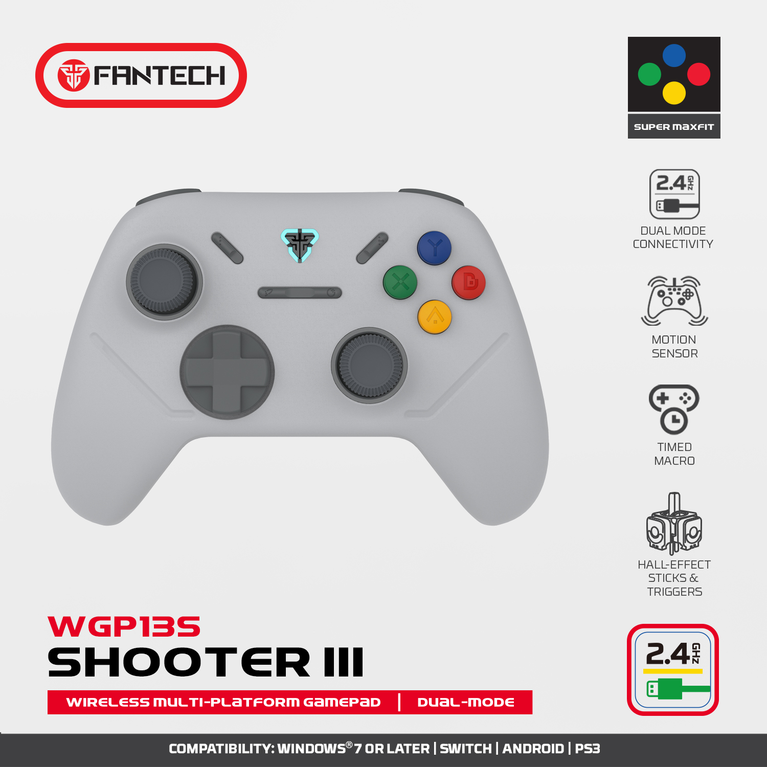 FANTECH WGP13S SUPER MAXFIT Multi-Platform Gamepad Android PC PS Gamepad Wireless Shooter-III Joystick Duel Mode USB Type C