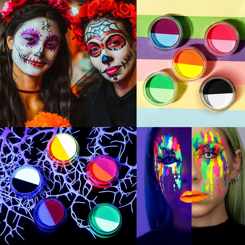 DE'LANCI 10 Color Dual Colors Face Paint Water-Based Activated Eyeliner UV Ligh Rainbow Cake Body Painting Glow Eyeliner on Dark. 