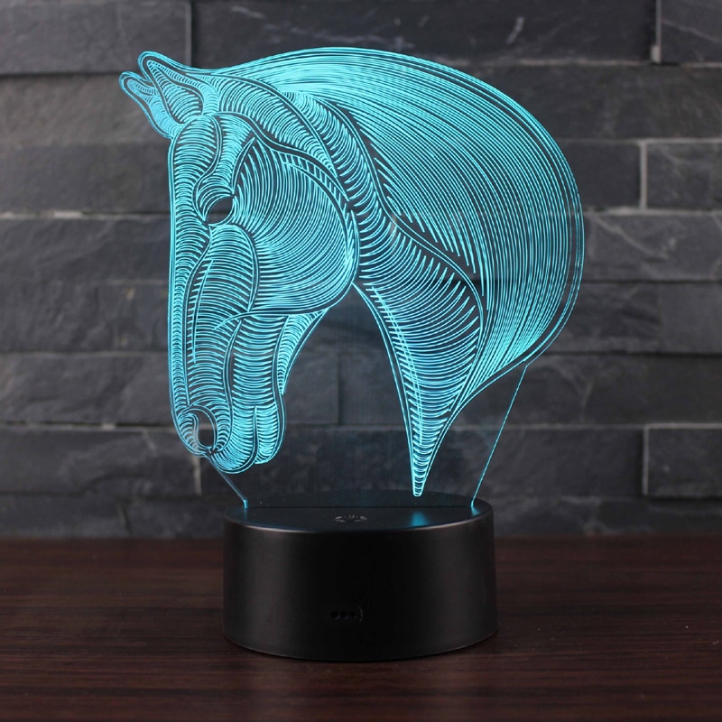 Horse Style 3D Night Lights 7 Color LED Chang Touch/Remote Control Table Lamp For Home Room Decor USB Illusion Gift Lamp. 