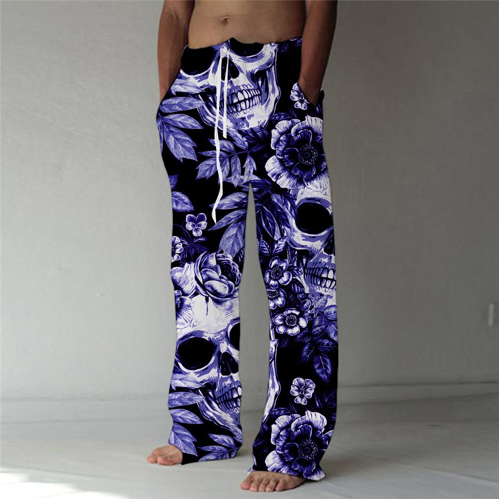Men's Fashion Straight Trousers 3D Print Elastic Drawstring Design Front Pocket Pants Skull Graphic Prints Skeleton Comfort Soft. 