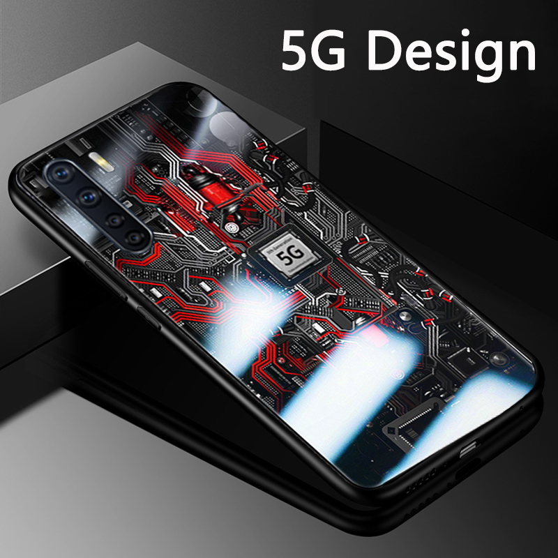For OPPO Reno 3 Back Cover Version Theme Case Tempered Glass Protection shockproof Cover for OPPO Reno3 case Transparent Circuit Board Design Full Coverage Phone cases. 