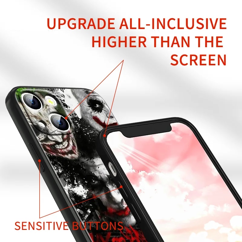 The Dark Knight villain Joker Phone Case For Apple iPhone 14 13 12 11 mini XS XR X Pro Max 8 7 6S 6 Plus Black Soft Cover. 