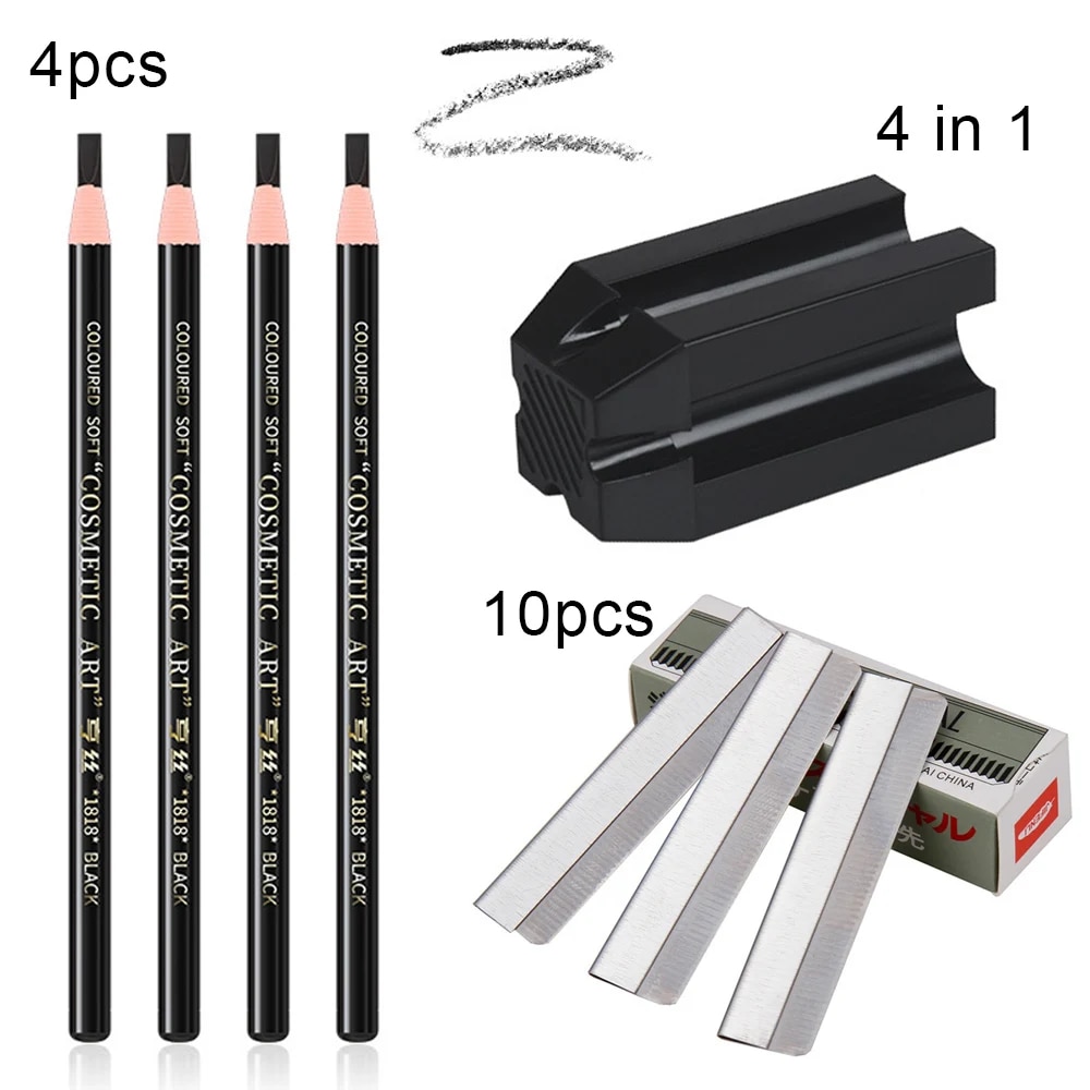 Eyebrow Pencil Microblading Supplies Set Waterproof Eyebrow Tattoo Tint Enhancers With Sharpener Brow 10Pcs Brow Trimmer Blade. 