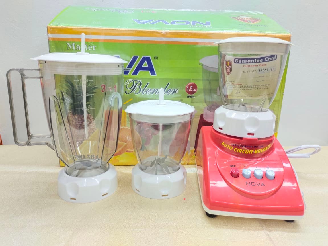 Nova Big Jar Blender 3 IN 1 With 1 Year Motor Guarante. 350 Watt Nova Electric Blender Plus Mixer Grinder 3 in 1. Heavy Duty Juicer Blenders 1.5 Litter. CD:P300.. 