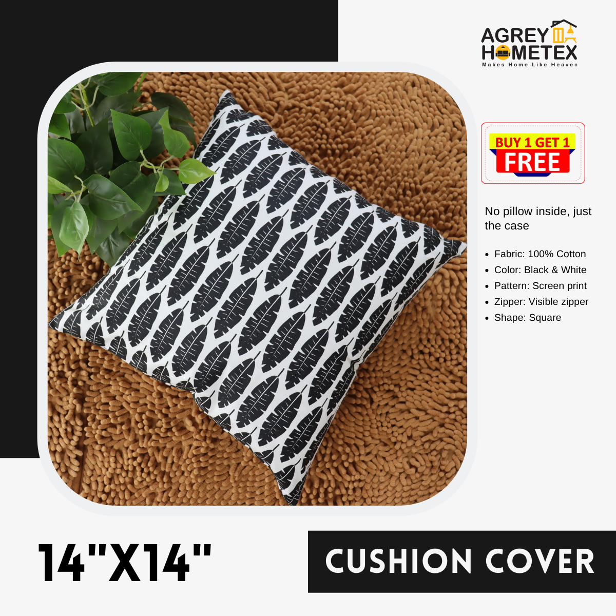 Cushion Cover, Black & White (14"x14") Only Cover