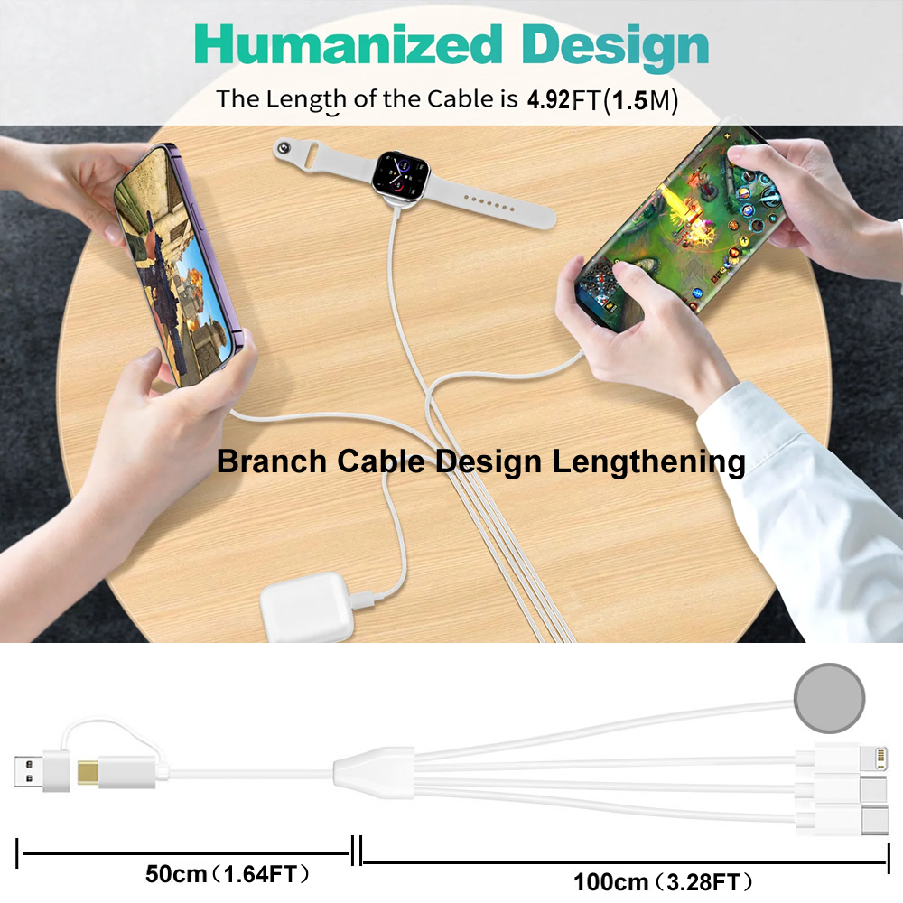 6 in 1 Watch Phone Charger Cable for Iwatch 9 8 7 6 5 4 Ultra Airpods All in 1 Cable for IPhone 15 14 13 Pro Max Type-C More. 