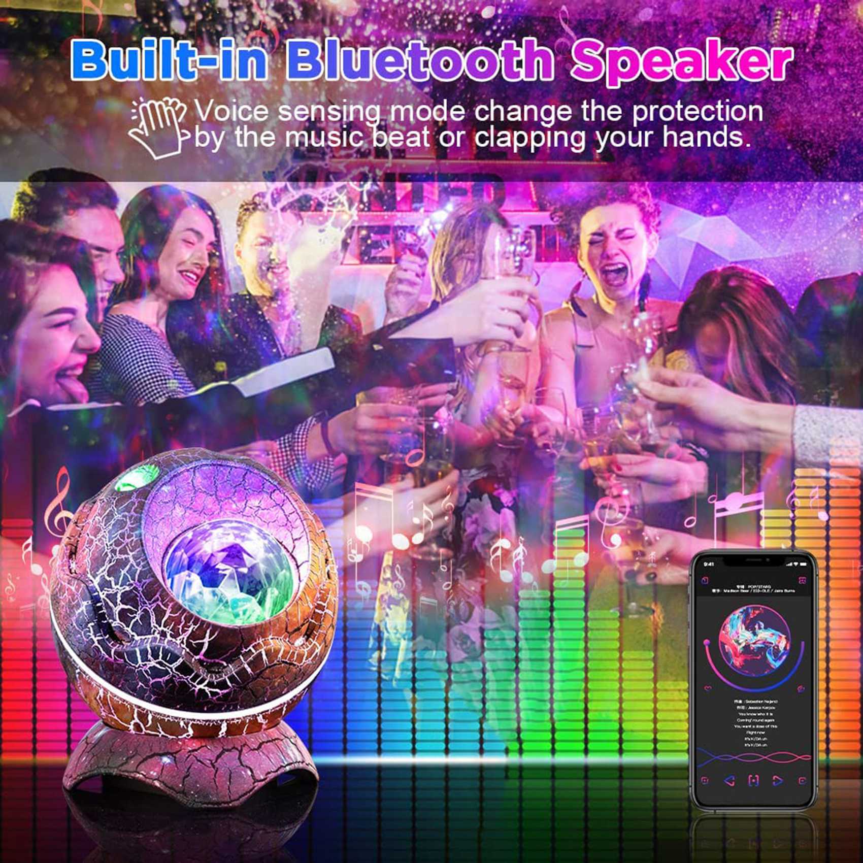 LED Star Projector Dinosaur Egg Galaxy Projector with Bluetooth Speaker with White Noise,for Gift Decor Party Theatre. 