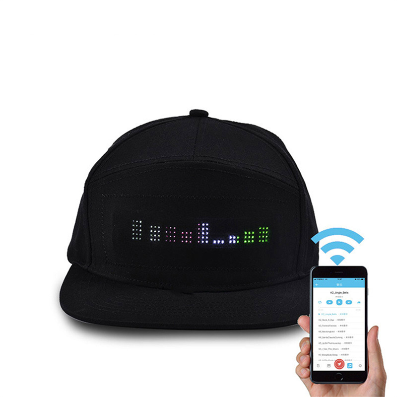 Unisex Bluetooth LED Mobile Phone APP Controlled Baseball Hat Scroll Message Display Board Hip Hop Street Snapback Cap. 