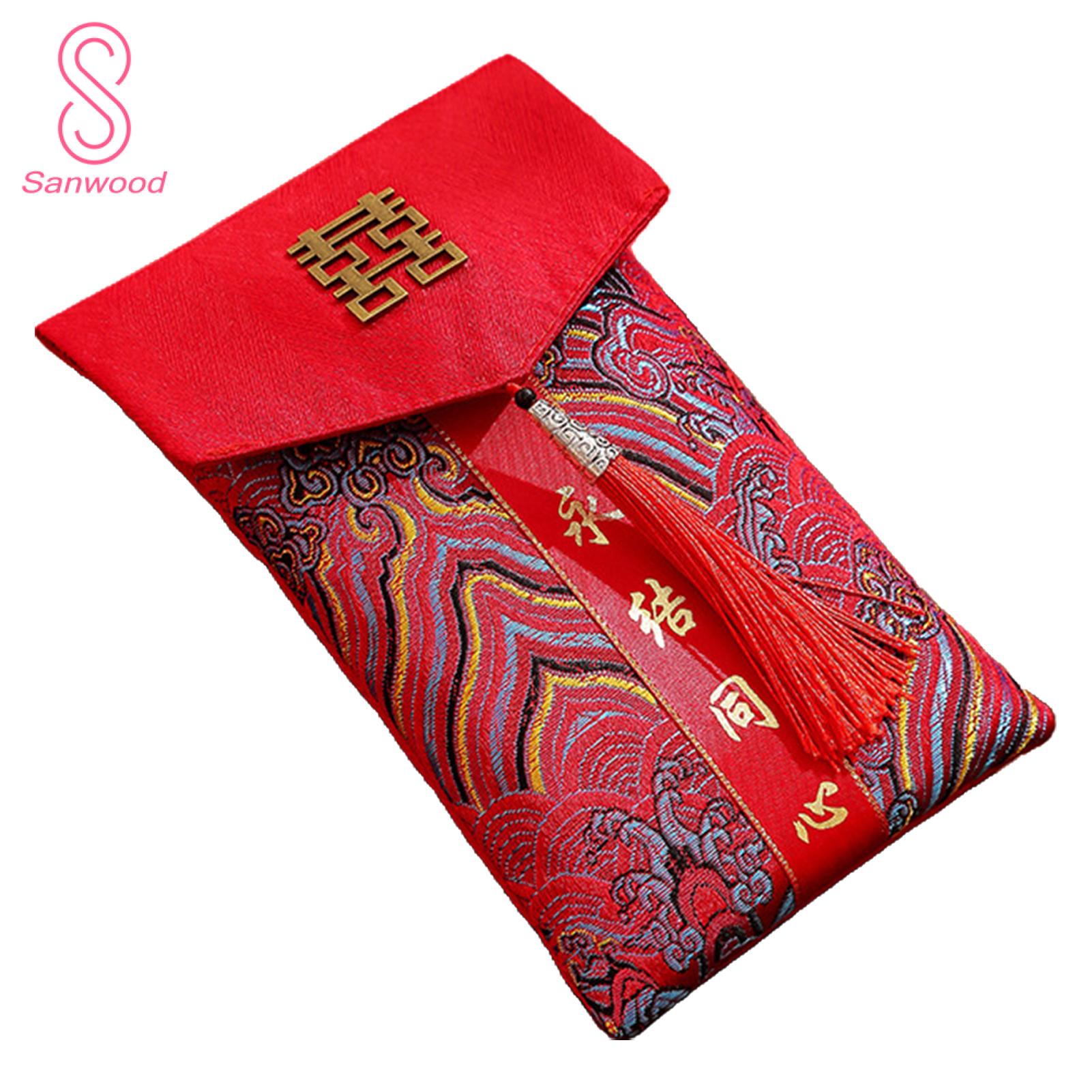 Wedding Red Envelope Chinese New Year Red Envelope with Dragon Pattern Lucky Money Gift for Lunar New Year Celebration Faux Silk Tassel Money Holder Oriental Style Cash Envelope