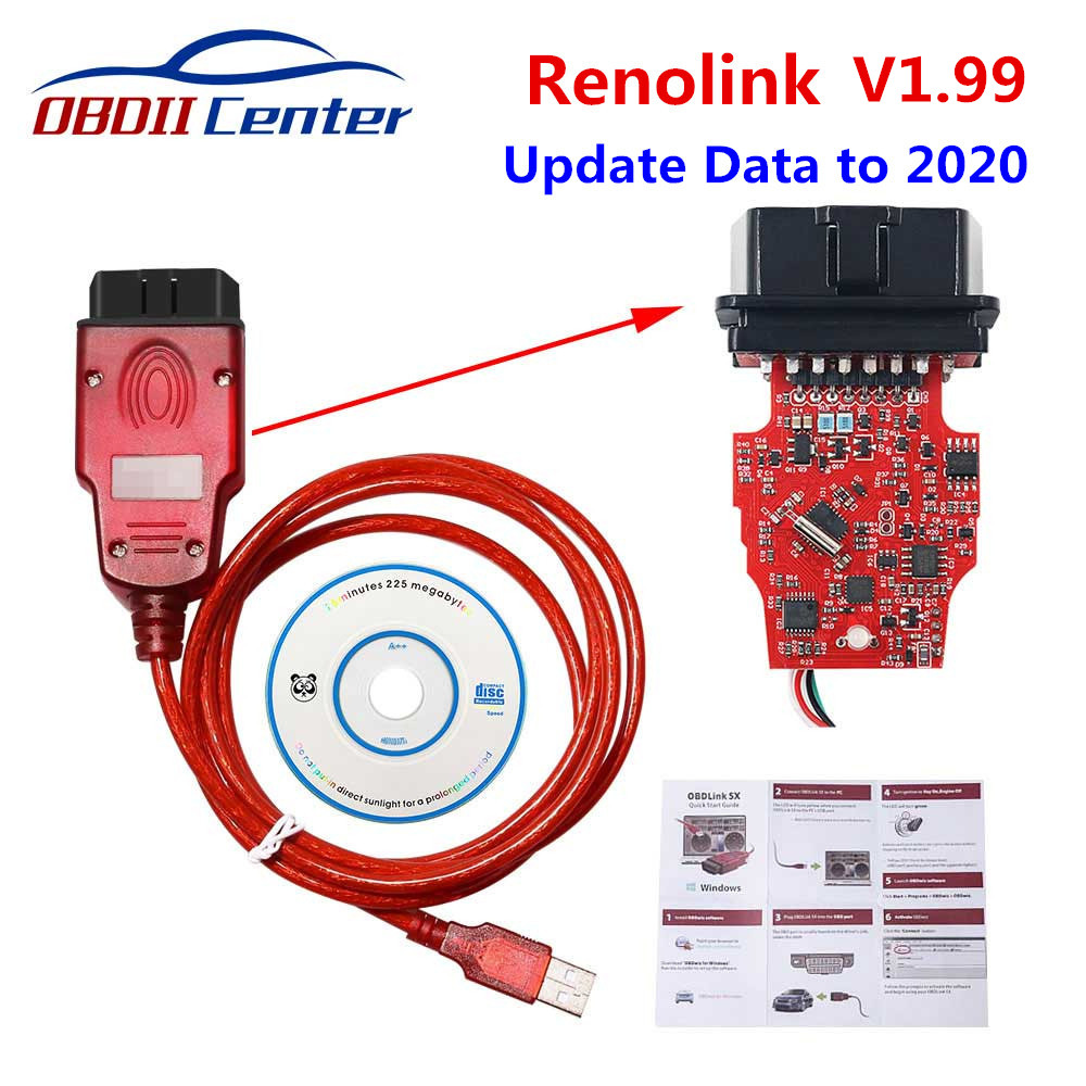 Newly Renolink V1.99 For Renault Car ECU Tool Auto Key Programmer Reno link 1.87 USB OBD2 Diagnostic Cable ECU Airbag Reset
