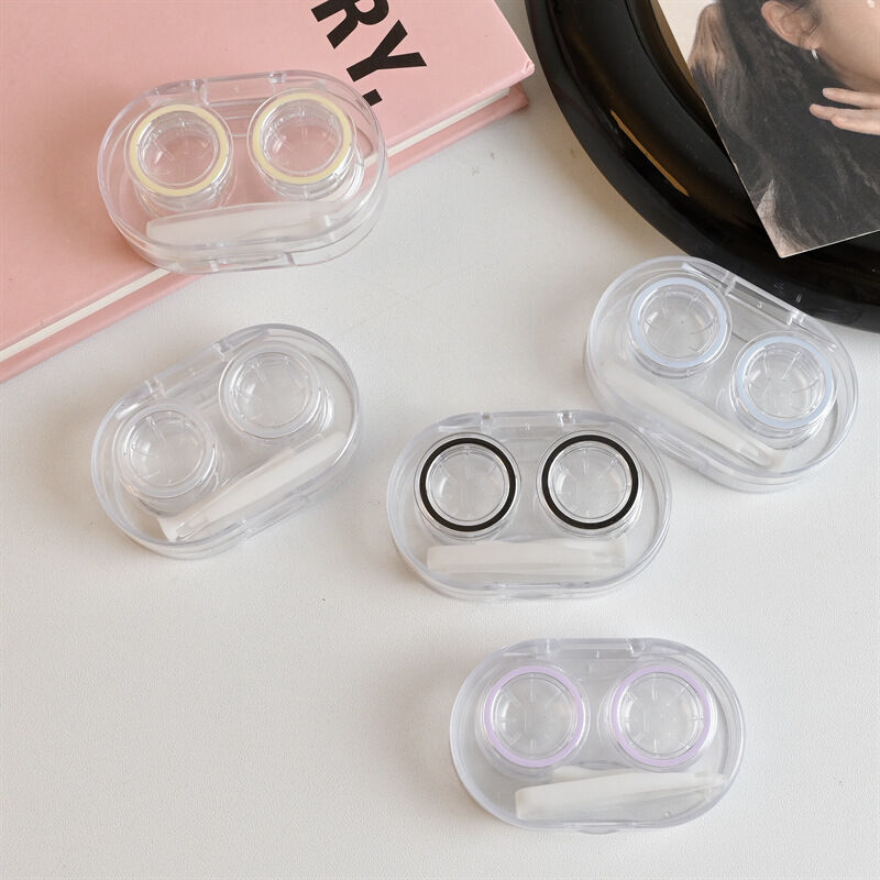 Instagram transparent contact lens case, no twist cover, leak proof, portable, lightweight high-end for women, small and simple, beautiful pupil box. 