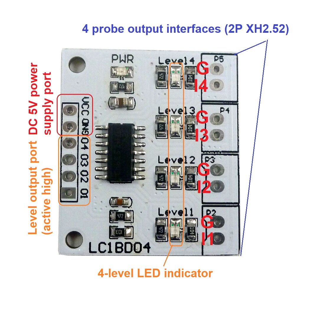 LC1BD04 DC5V 4 Digital Water Level Indicator Board Water Tower Liquid Level Sensor Controller Module Support for UNO/NANO-With Pin. 