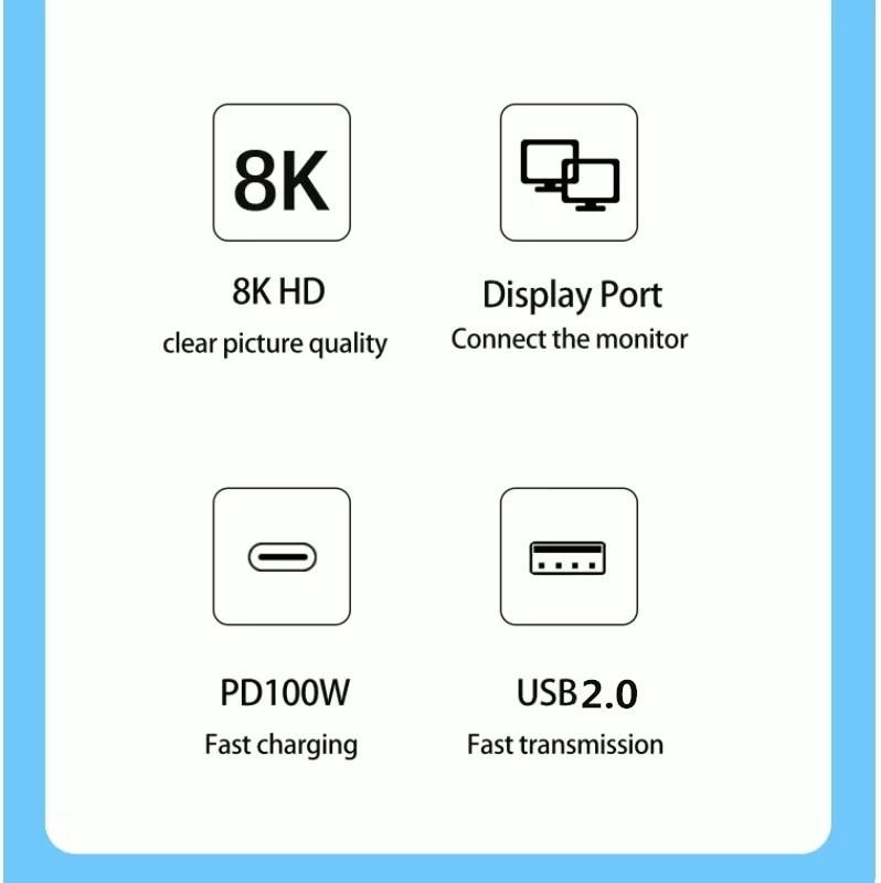 8K 60Hz DP 3 in 1 Hub Adapter USB C to Displayport 4K@120 Type C PD 100W Charge Extender Display Port HUB For MacBook Air Pro. 