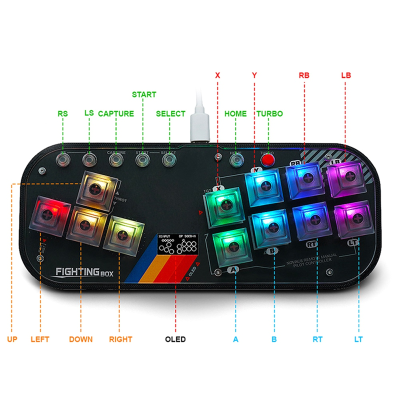 Mini Controller SOCD Arcade Stick Keyboard RGB Cherry Switch Black ABS About 19x7.6x10.6cm for PC Android Misterfpga. 
