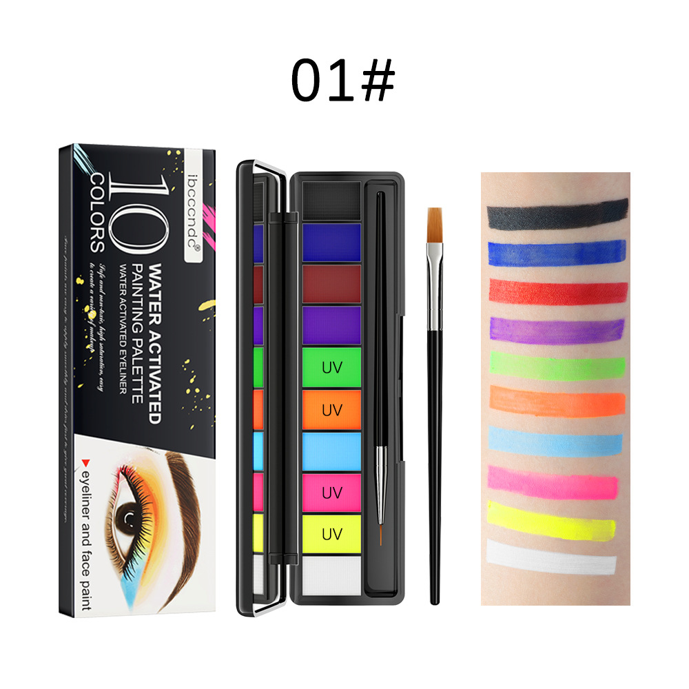 Water-soluble Face Body Painting with Brush DIY Tattoo Eyeliner Eyeshadow Pigment Paint Oil Makeup Palette Party Tools 10 Colors. 