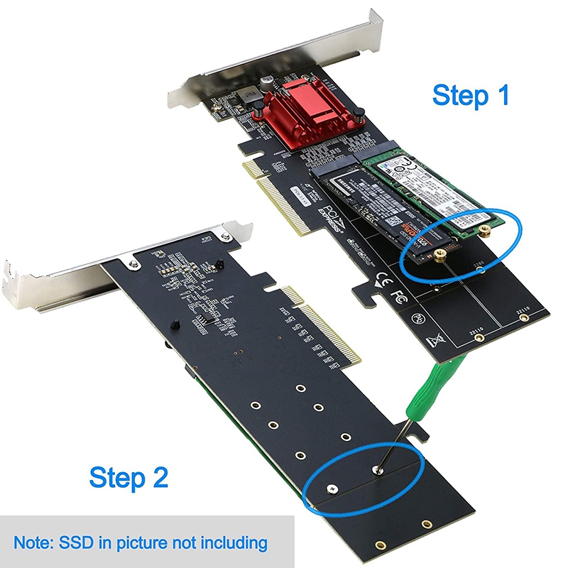 Dual NVMe PCIe Adapter,M.2 NVMe SSD to PCI-E 3.1 X8/X16 Card Support M.2 (M Key) NVMe SSD 22110/2280/2260/2242. 