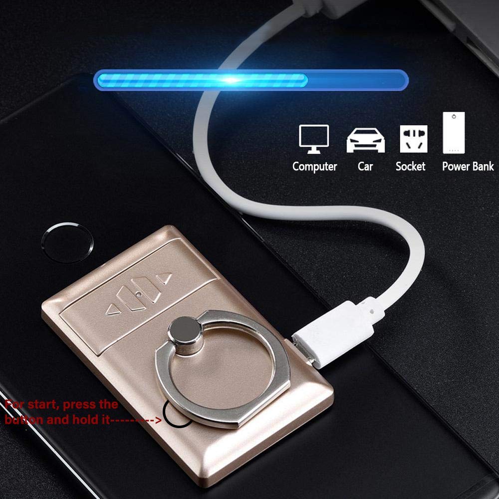 Mobile Ring Holder+USB Lighter 2 in 1 Rechargeable Flameless Ring Lighter Windproof Metal Finger Grip 360 Degree Rotation. 