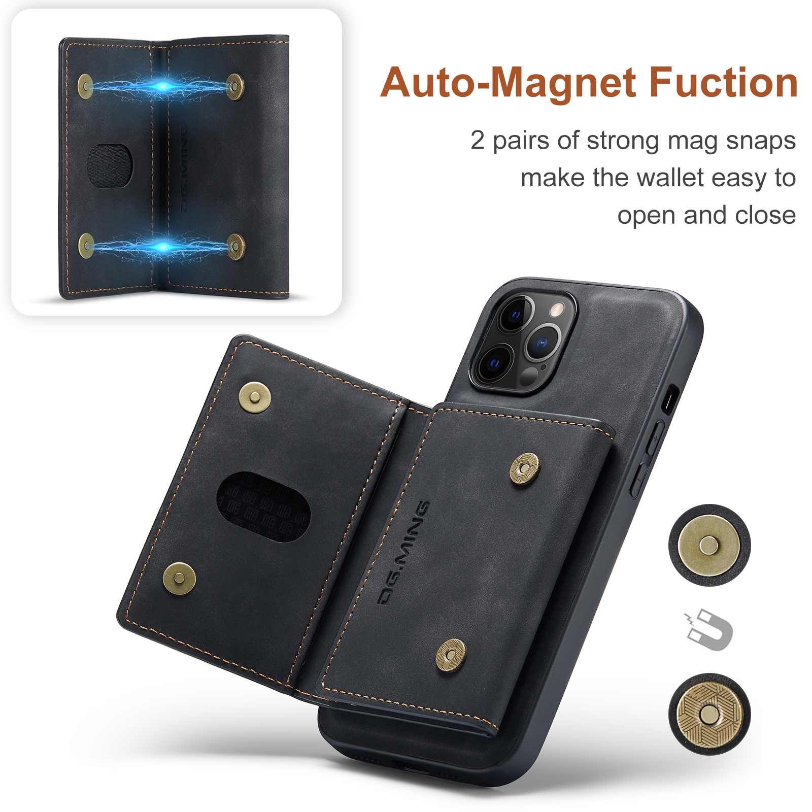 DG.MING M2 Series 3-Fold Multi Card Bag + Magnetic Back Cover Shockproof Case with Wallet & Holder Function For iPhone 12 Pro Max. 
