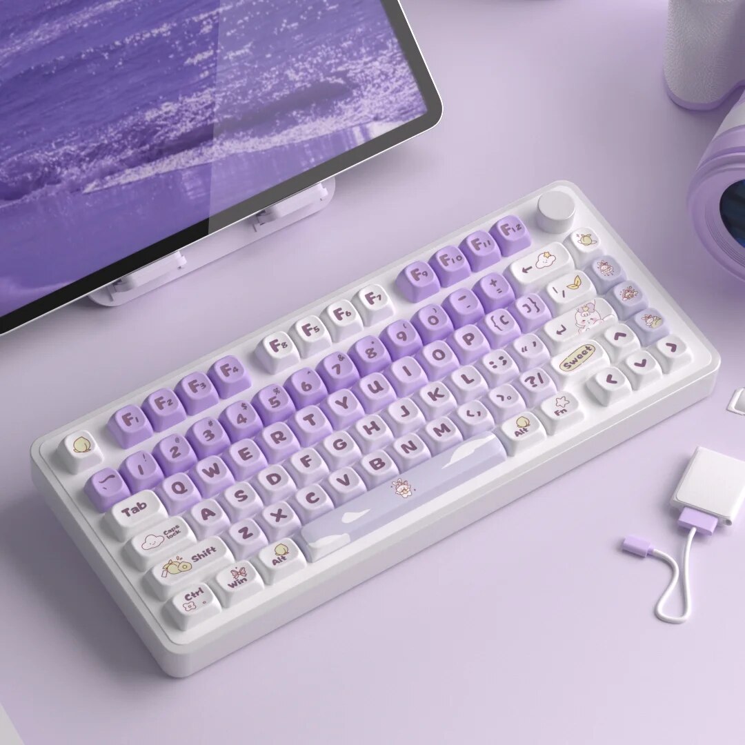JCM MOA Profile PBT Keycaps 140 Keys Cow Theme White Blue Keycap Drunk Deer A75 for Mechanical Gaming Keyboard. 
