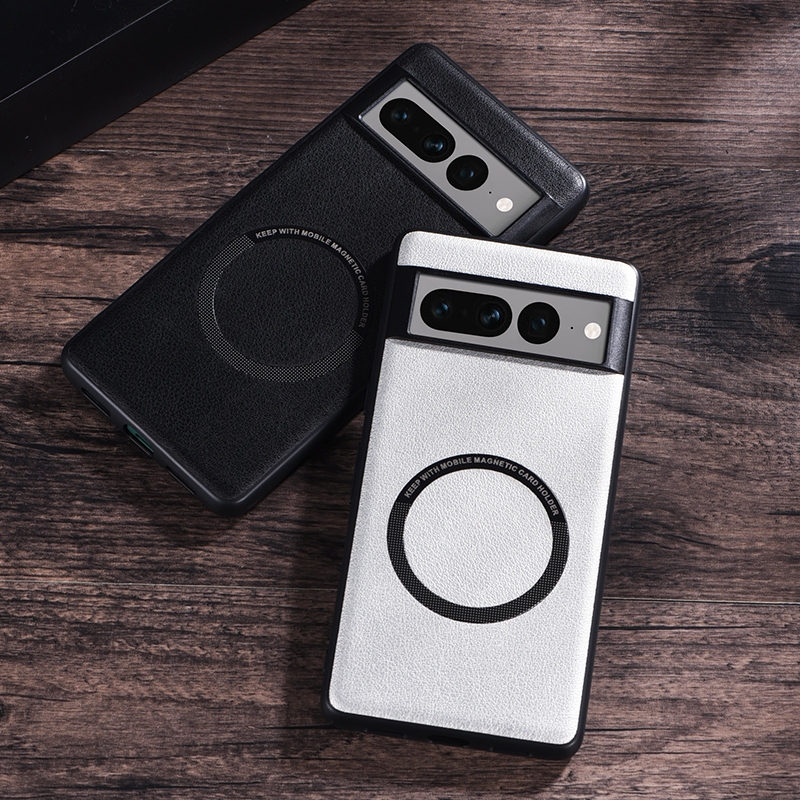 For Google Pixel 7 Pro Magsafe Magnetic Ring Leather Texture Phone Case. 