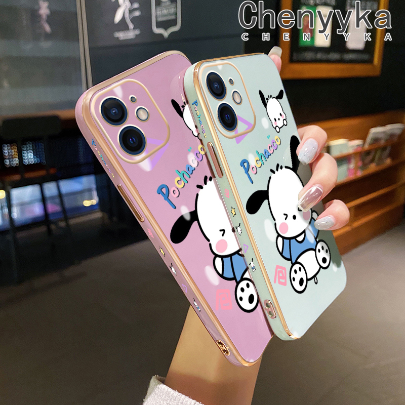 Chenyyka For iPhone 6 6s 6 Plus 6s Plus Case Cartoon Cute Pochacco New Square Edge Pattern Luxury Plating Phone Cases Silicone Soft Case Camera Lens Shockproof Protection Cover. 