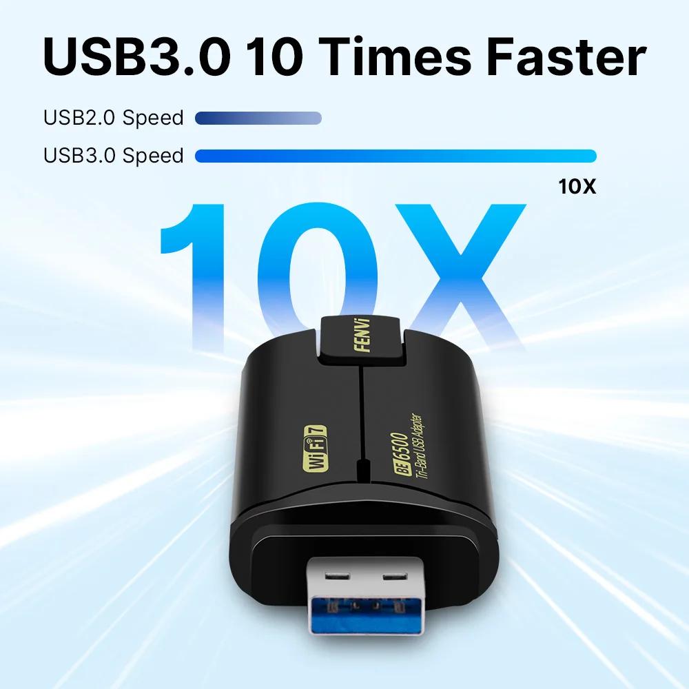 Fenvi Wi-Fi 7 USB WiFi Adapter BE6500 USB 3.0 WiFi 7 Network Receiver WiFi Dongle PC Laptop Driver Free For Win10/11. 