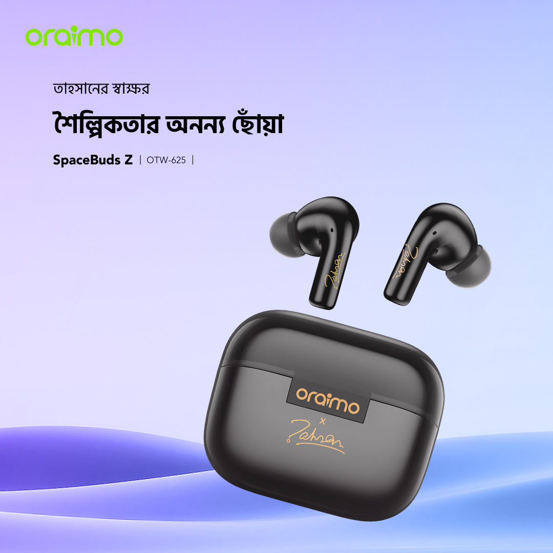 oraimo SpaceBuds Z ANC True Wireless Earphones co braned with Tahsan. 