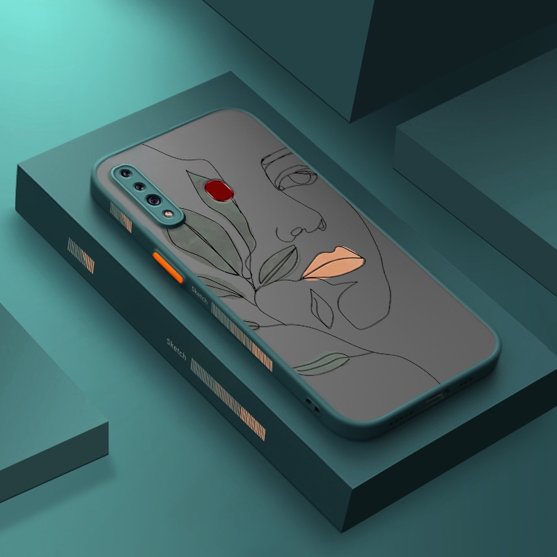 For Samsung Galaxy a20s case with simple art face frosted transparent hard cover soft side edge square silicone case full back cover camera new design English case shockproof protection case. 