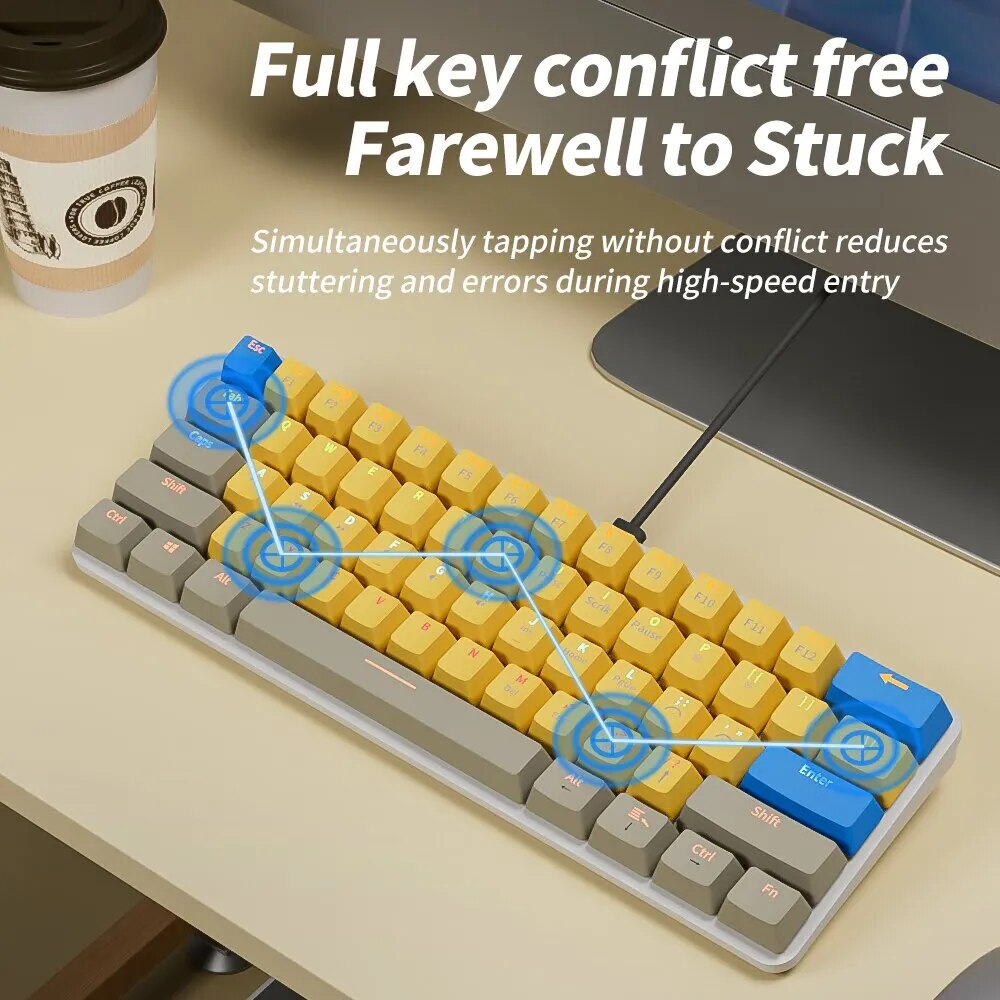 MUCAI 61 Key USB Wired Mechanical Keyboard LED Backlit Axis Gaming Mechanical Keyboard Gateron Optical Switches For Desktop. 