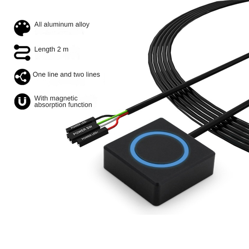 PC Power Button Desktop Power Switch Kit External Power Switch Set Aluminum Alloy Magnetic Self-Reset Button Metal Shell RGB. 