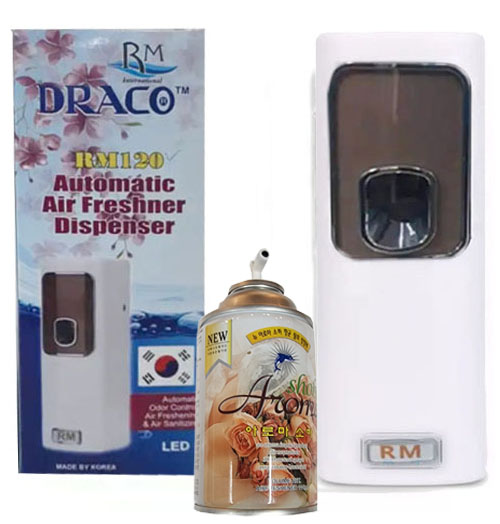 Room  Auto Air Freshener Draco RM 120 dispenser, Noblige Air Freshener Made By Korea With RM 120 Dispeser =1, AA Battery=2, Spray Can= 1,  Auto room spray, Air freshener
