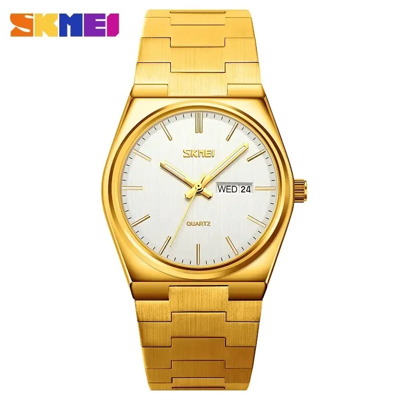 SKMEI SK9288S Stainless Steel Quartz Watch For Men - White & Golden