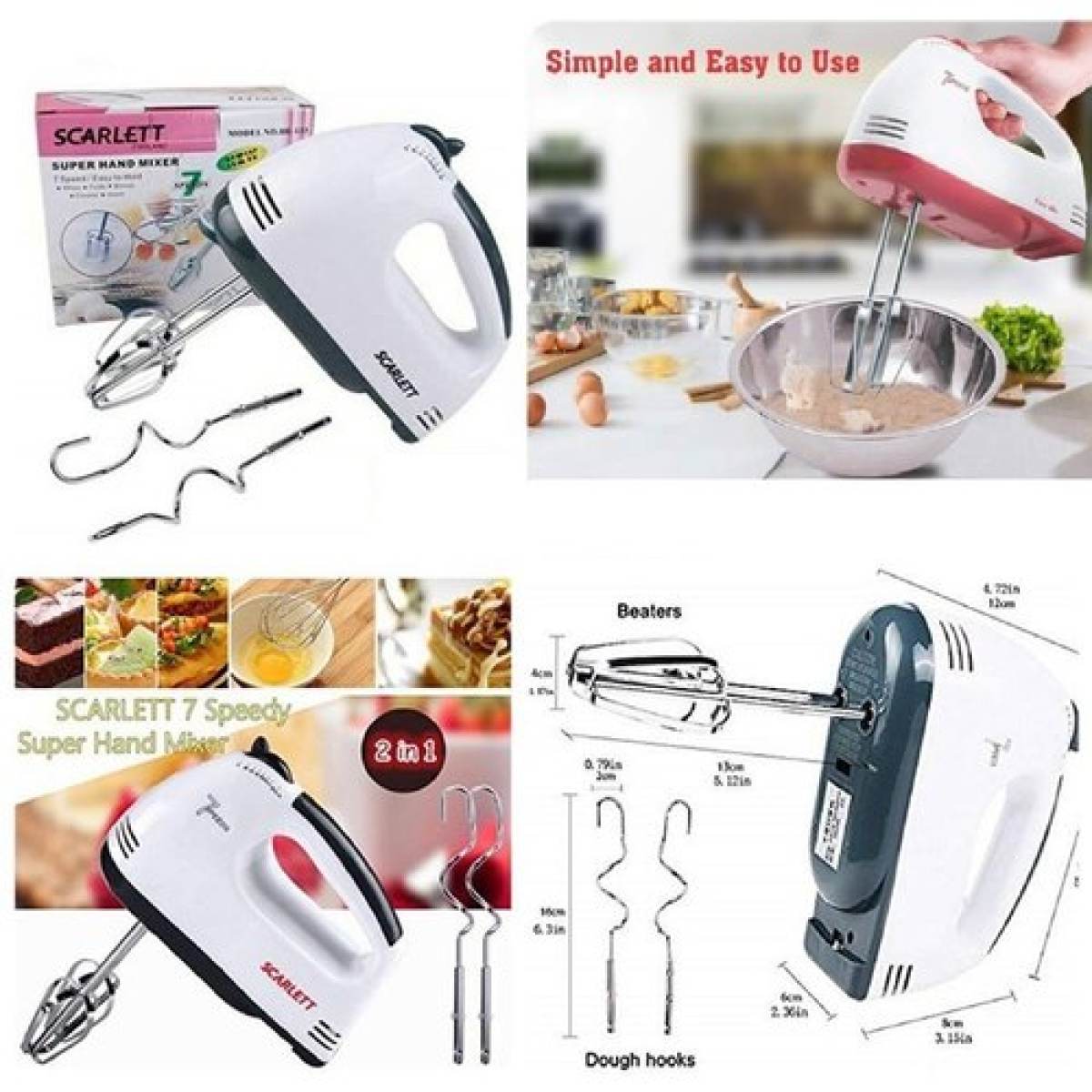 Scarlett Electric Egg Beater cake cream and hand Mixer