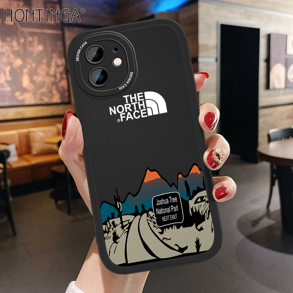 Hontinga for iPhone 12 Back Cover PU Leather Simple Scenery Print Case Soft Silicone Edge Phone Cases. 