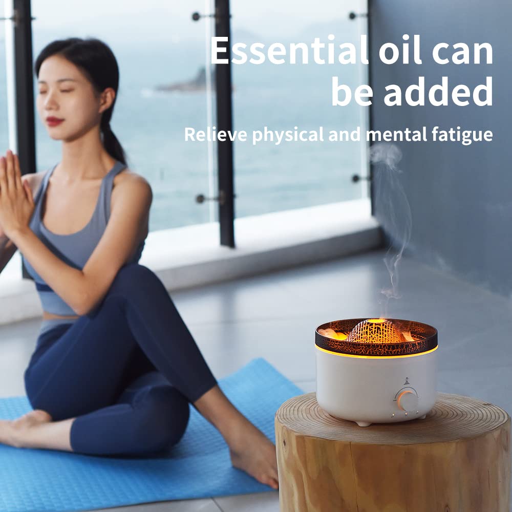 Flame Volcano Aromatherapy Diffuser for Essential Oils, 560ml Air Humidifier, Portable Noiseless Timer Auto Shut-Off Aroma Diffuser for Home Bedroom Office Desktop (White). 