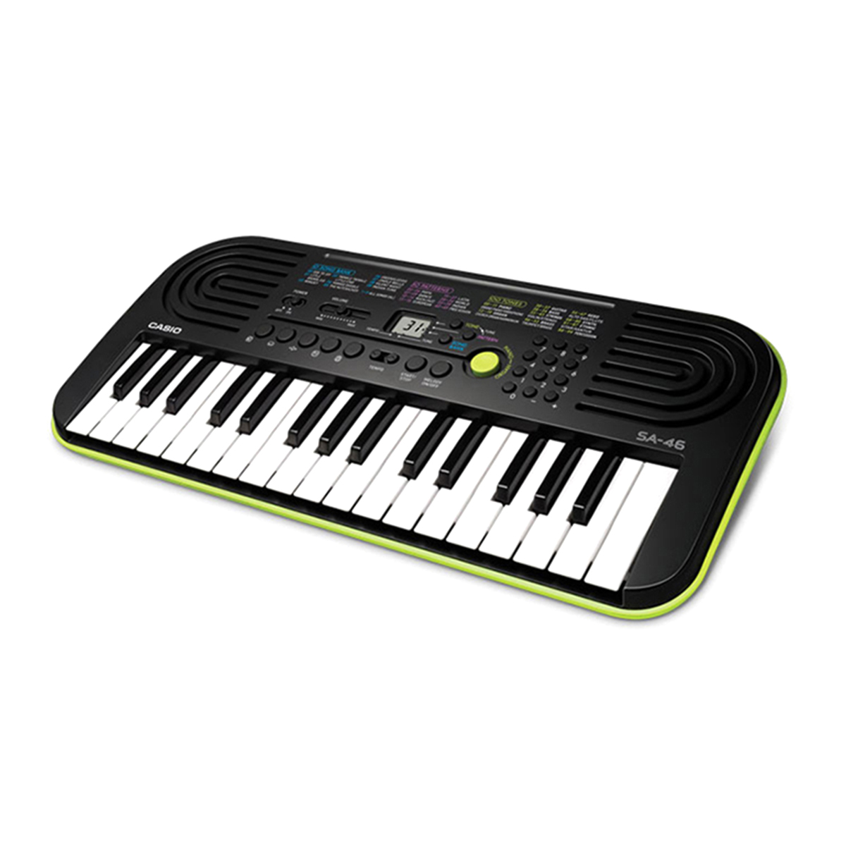 Casio SA-46 Portable Musical Keyboard Piano - Black & Green with Adapter. 
