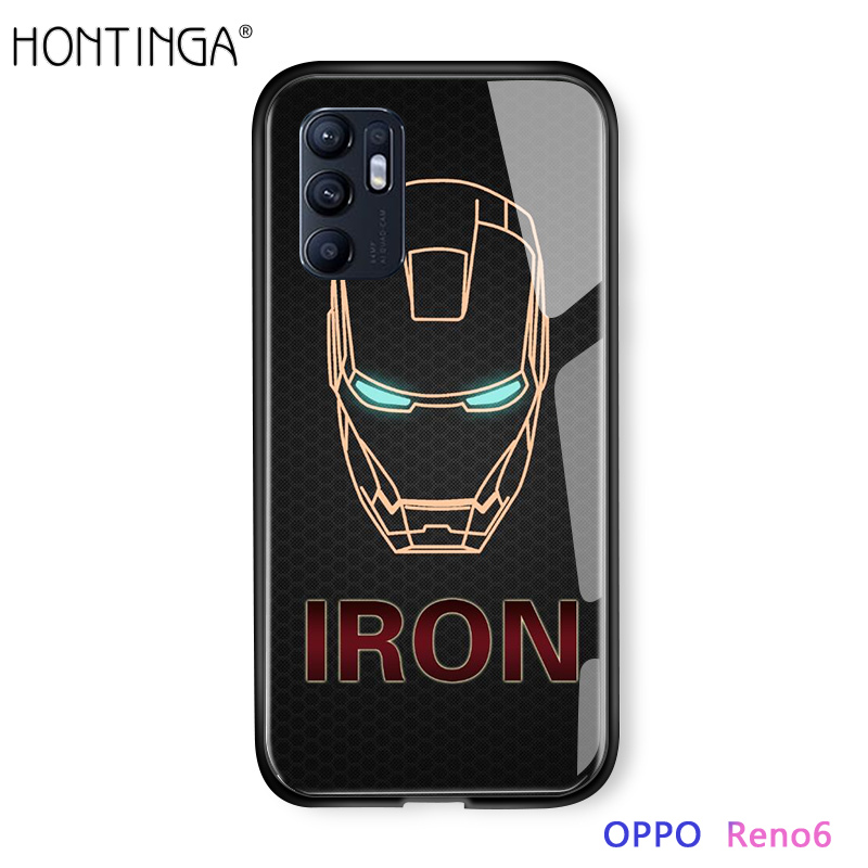 Hontinga for OPPO Reno6 4G Back Cover Luxury Tempered Glass Case Marvel The Superhero For boys Phone Case