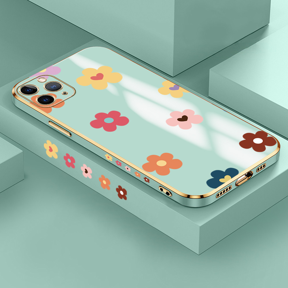 Jizetin (Free Lanyard) for iPhone 11 Pro Case INS Style Flower Luxury 6D Plating Soft Casing Silicone Ultra Thin Phone Cover