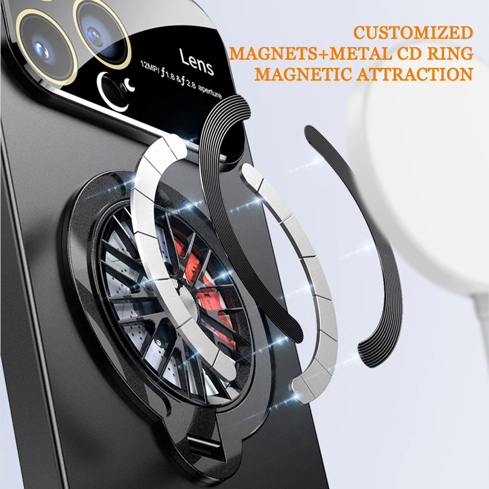 【Buried Buzie】Gyroscope Magnetic Stand Phone Case For iPhone 11 12 13 14 15 Pro Max Plus Lens Protection Frosted PC Rotatable Gyro Cover Funda. 